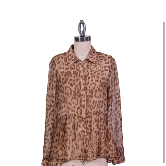 Anthropology BLUE TASSEL: Silk Leopard Tiered Blouse- Size Large - Picture 5 of 6